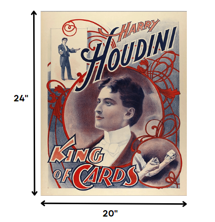HomeRoots 24" x 20" Houdini King of Cards Vintage Magic Poster Wall Art