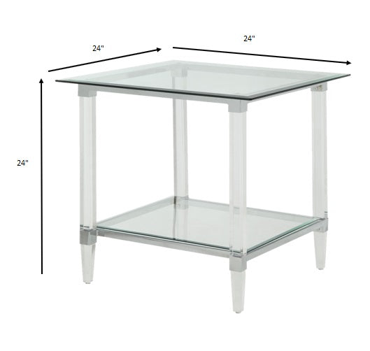 HomeRoots 24" x 24" x 24" Chrome Clear Acrylic And Glass End Table
