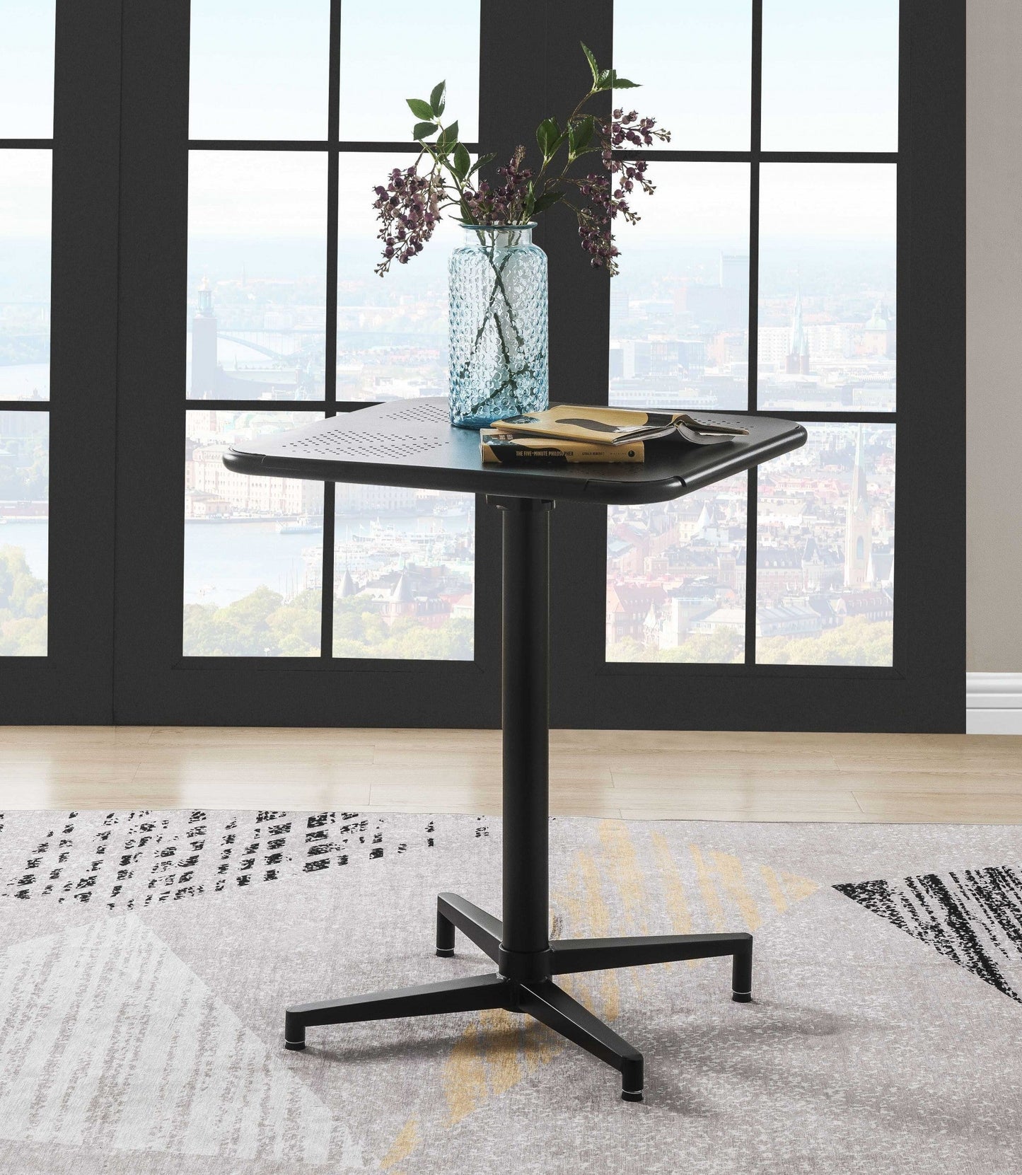 HomeRoots 24" x 24" x 30" Metal Folding Table in Black Finish