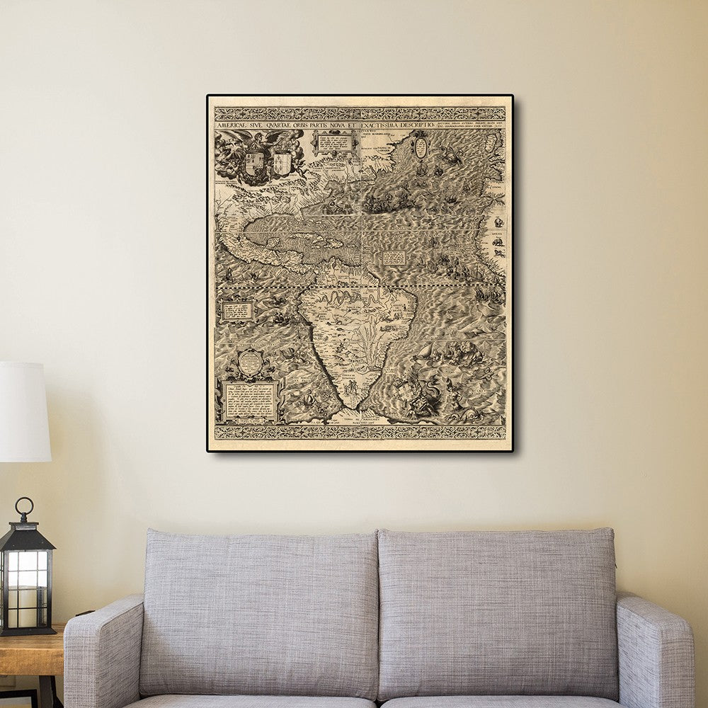 HomeRoots 24" x 28" Vintage 1562 Map of Early Americas Wall Art