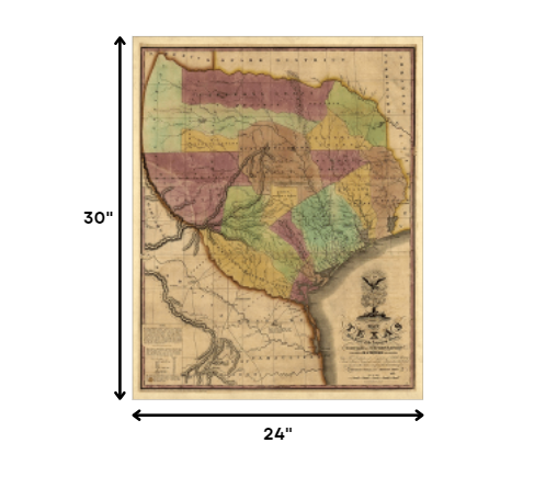 HomeRoots 24" x 30" Texas and Surroundings c1837 Vintage Map Poster Wall Art
