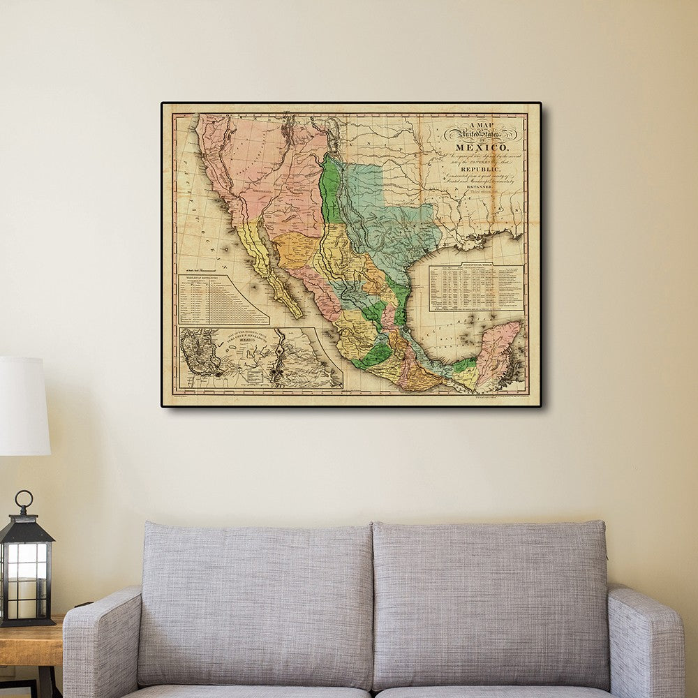 HomeRoots 24" x 30" Vintage 1846 Map of Mexico Wall Art