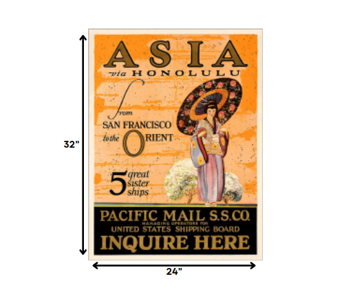 HomeRoots 24" x 32" Asia via Honolulu Vintage Travel Wall Art