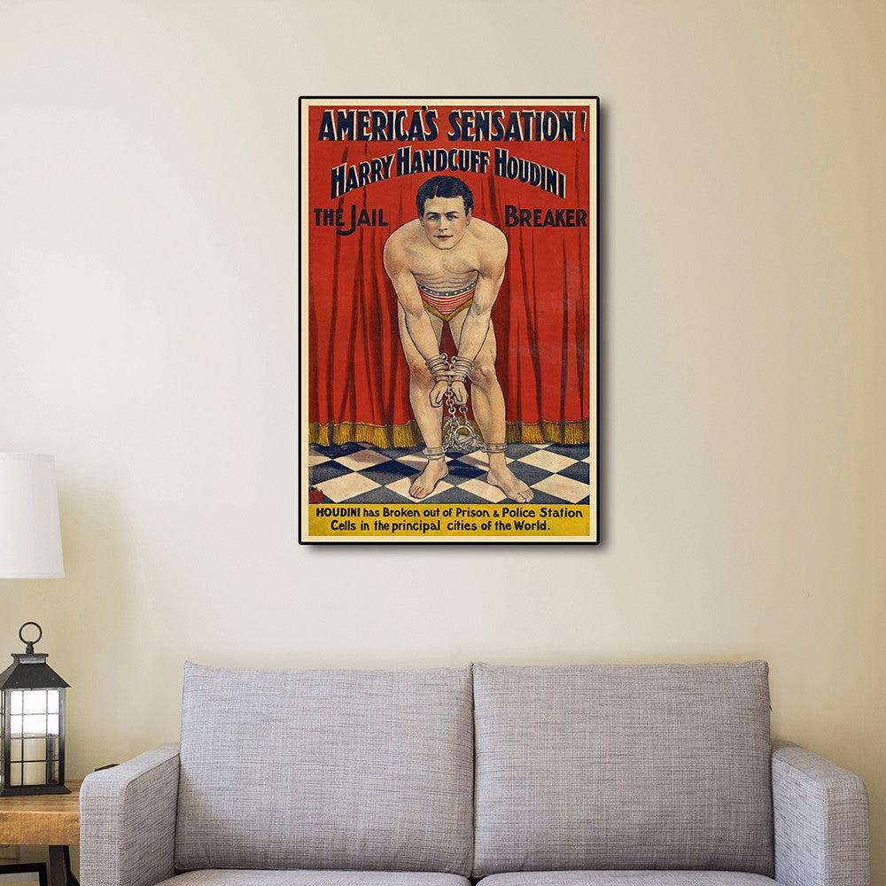 HomeRoots 24" x 36" Houdini in Handcuffs Vintage Magic Poster Wall Art