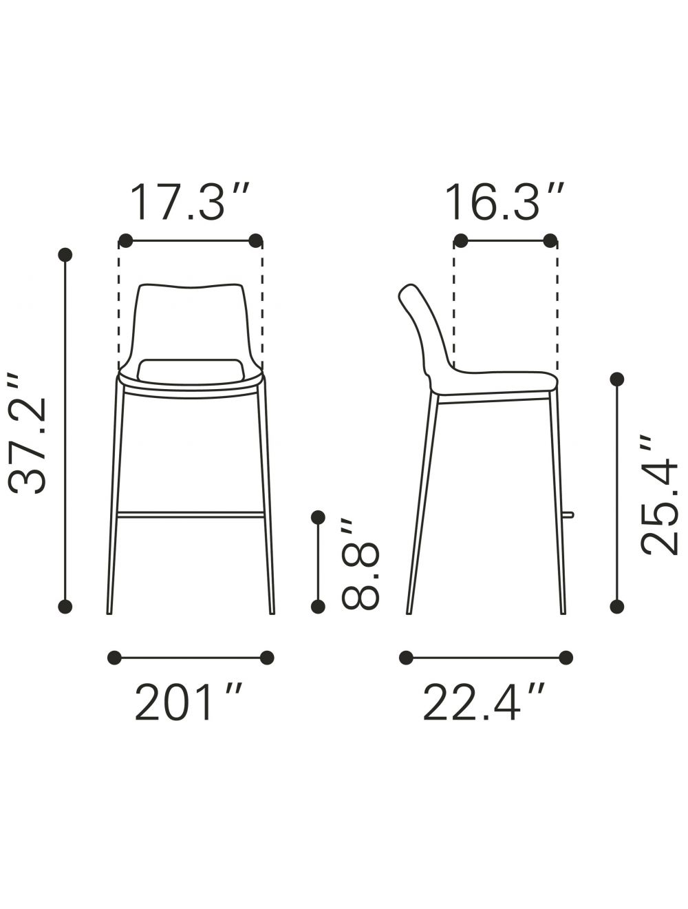 HomeRoots 25" Black And Silver Steel Low Back Counter Height Bar Chairs in Set of Two