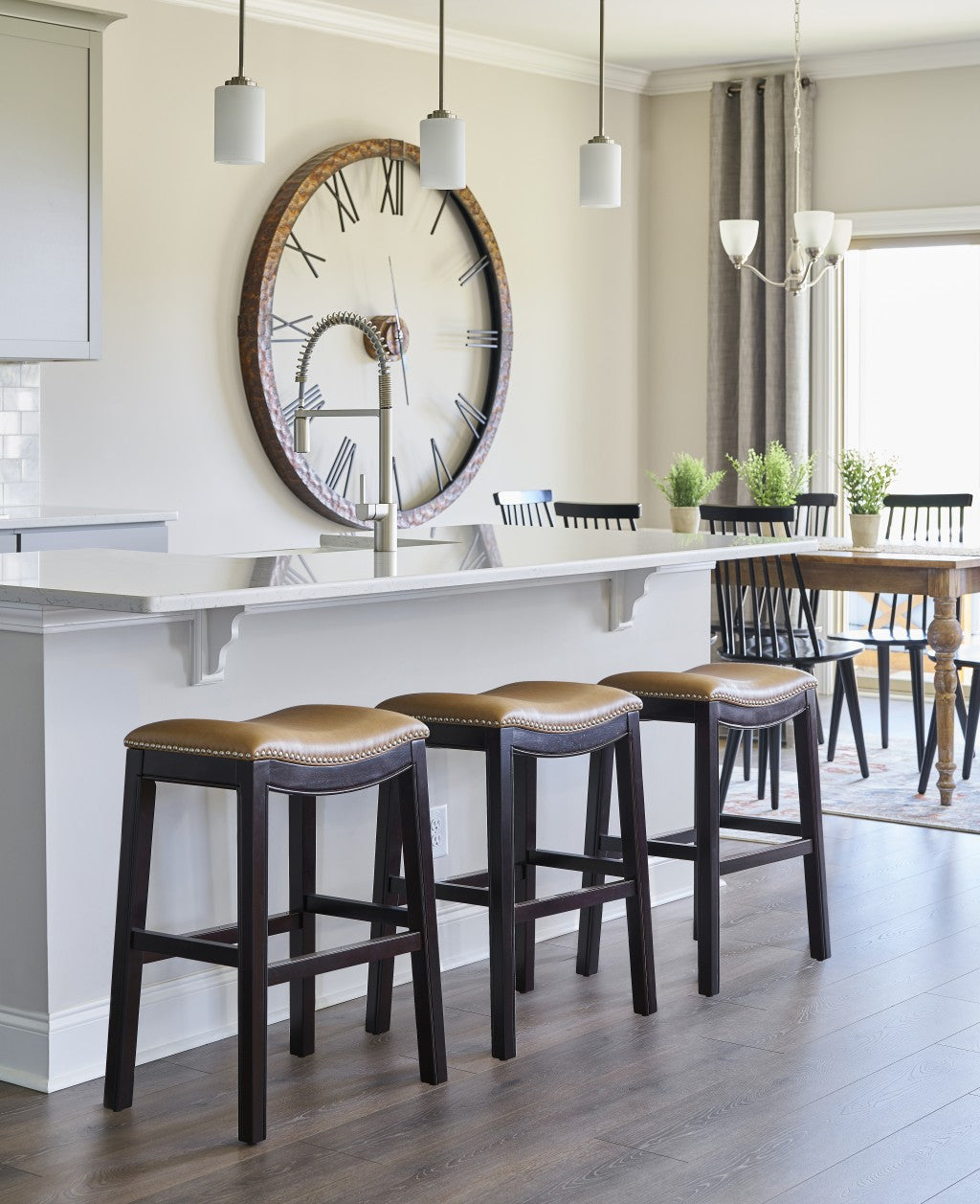 HomeRoots 25" Espresso and Carmel Saddle Style Counter Height Bar Stool