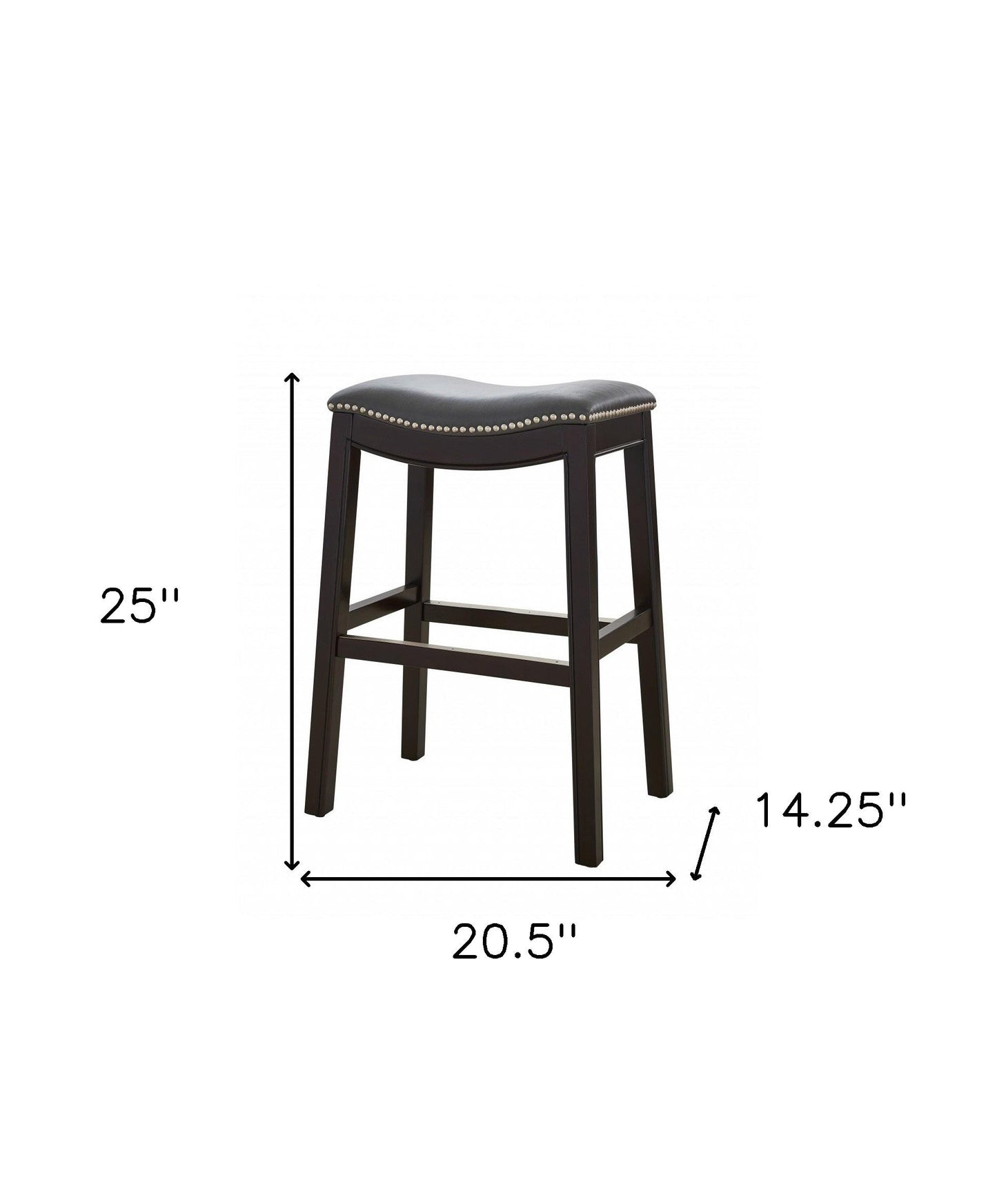 HomeRoots 25" Espresso and Gray Saddle Style Counter Height Bar Stool
