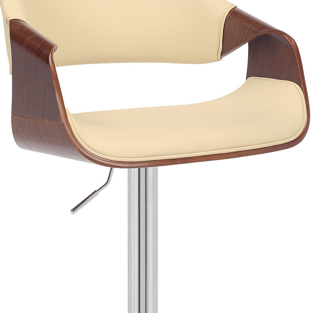 HomeRoots 25" Iron Swivel Adjustable Height Bar Chair With Cream and Silver Finish