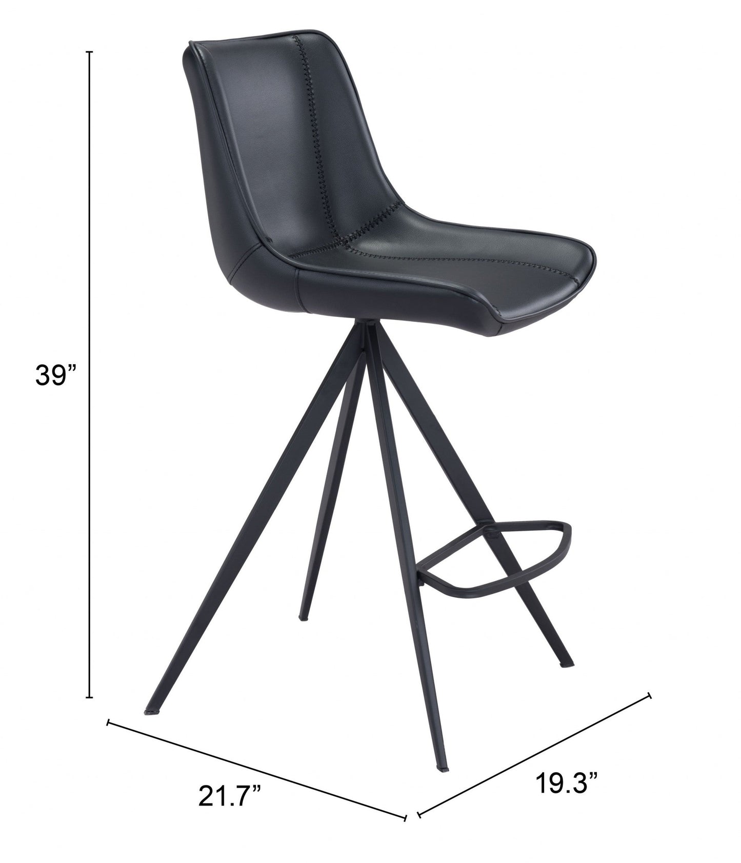 HomeRoots 26" Black Steel Low Back Counter Height Bar Chairs in Set of Two