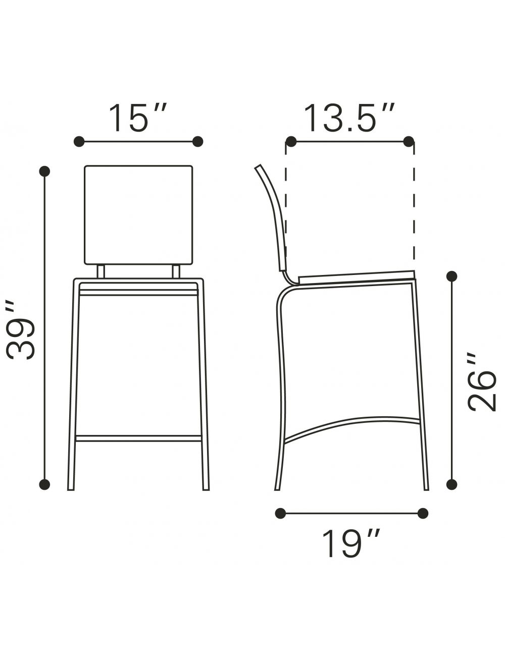 HomeRoots 26" Espresso And Silver Steel Low Back Counter Height Bar Chairs in Set of Two