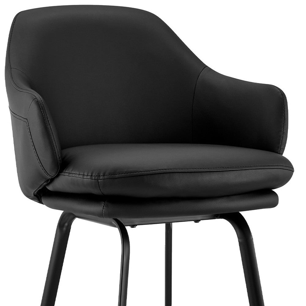 HomeRoots 26" Faux Leather and Metal Swivel Counter Stool in Black Finish