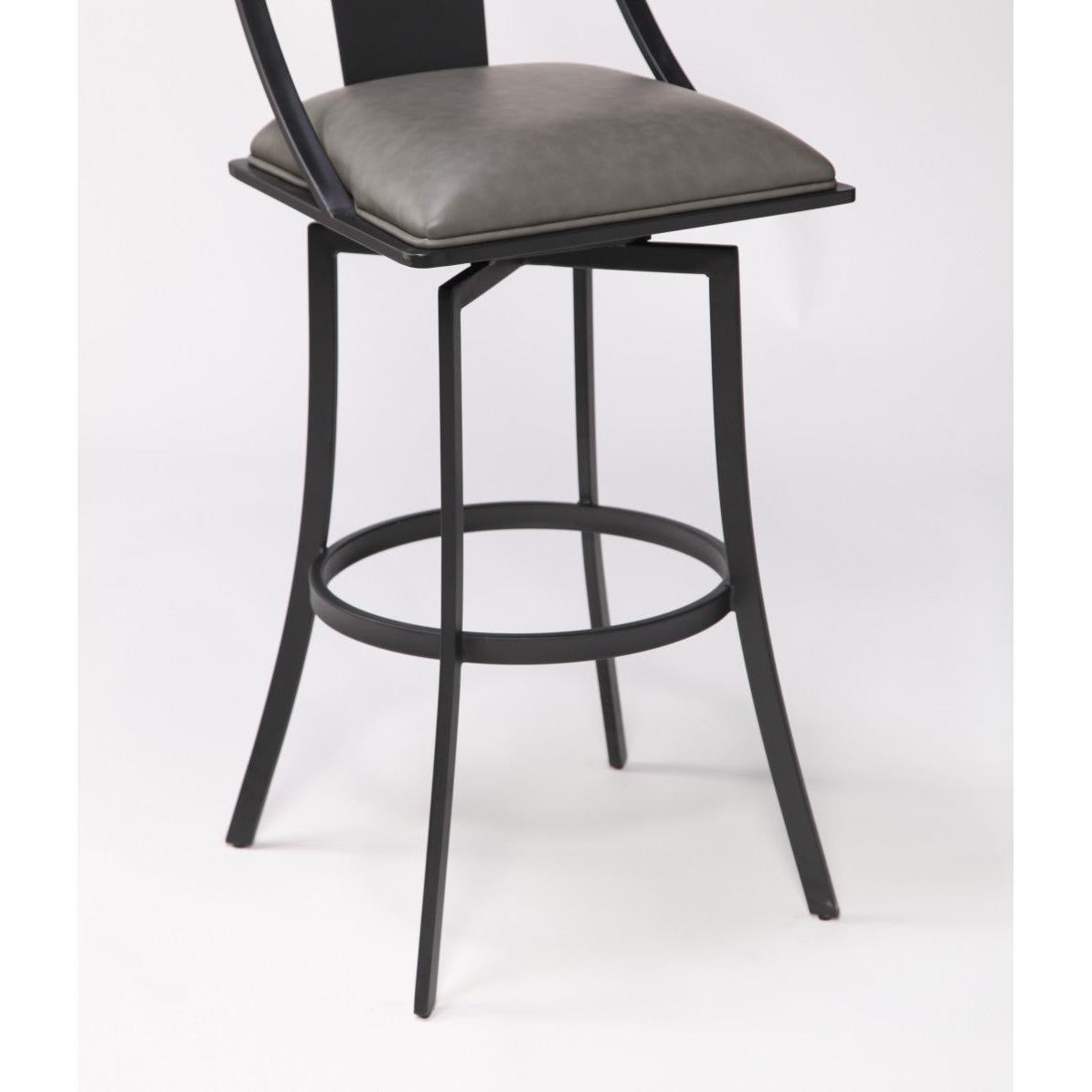 HomeRoots 26" Gray Faux Leather and Metal Square Seat Swivel Bar Stool