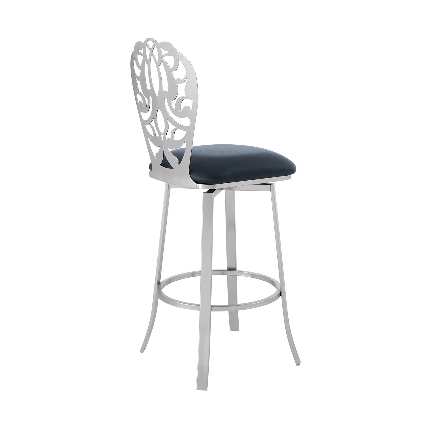 HomeRoots 26" Iron Swivel Counter Height Bar Chair With Gray and Silver Finish