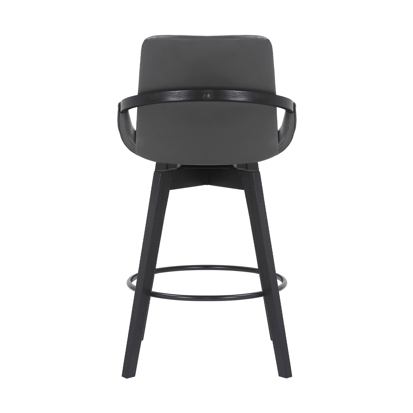 HomeRoots 26" Luxurious Grey Faux Leather and Black Wood Swivel Bar Stool