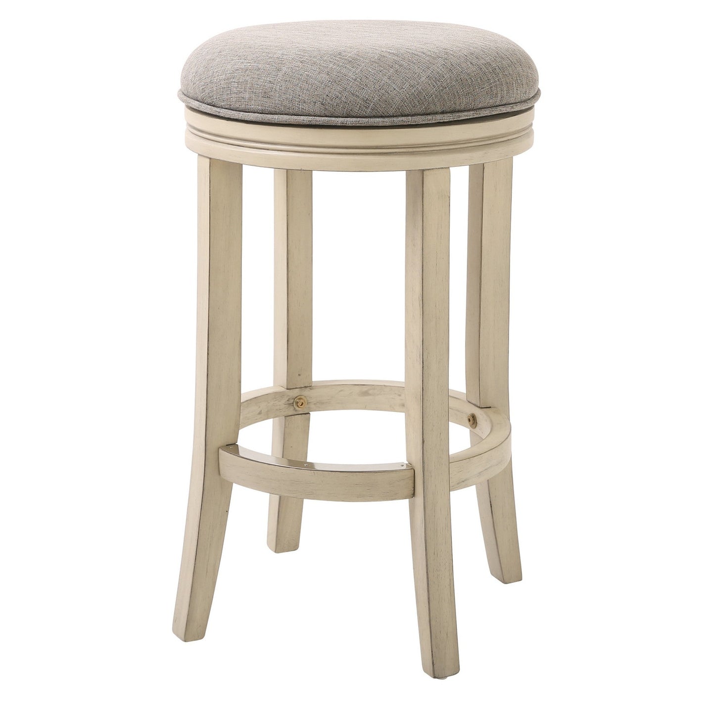 HomeRoots 26" Solid Wood Backless Counter Height Bar Chair With Footrest in Gray and Ivory Finish