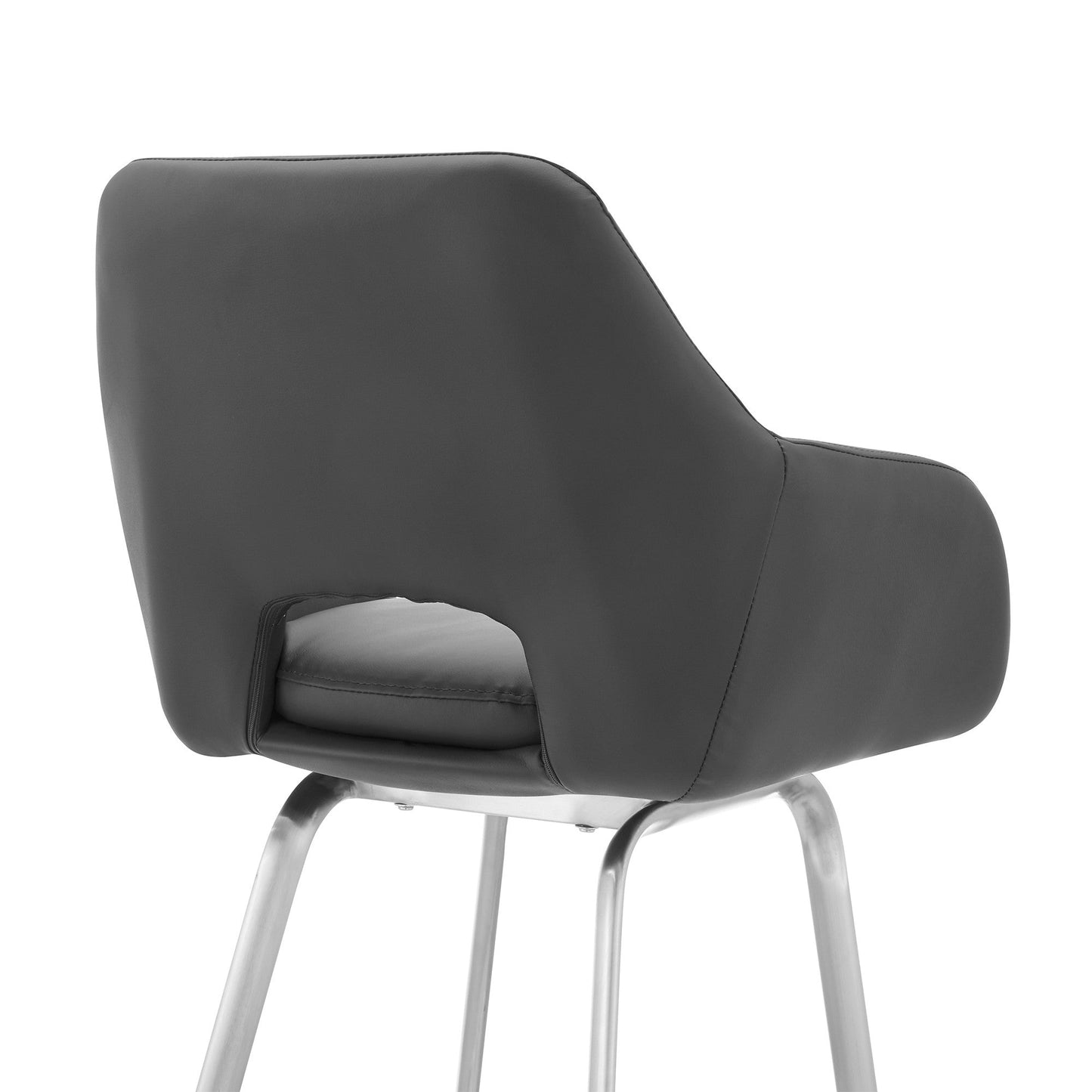 HomeRoots 26" Stainless and Faux Leather Comfy Swivel Counter Stool in Gray Finish