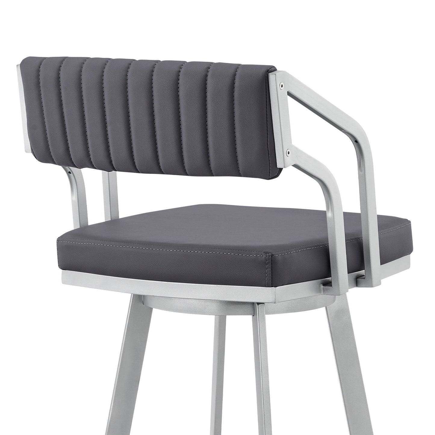 HomeRoots 26" Timeless Slate Grey Faux Leather Silver Finish Swivel Bar Stool