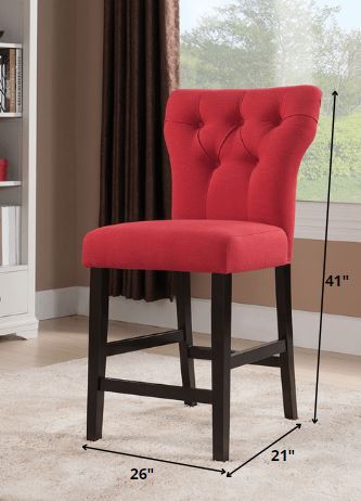 HomeRoots 26' x 21' x 41' 2-Piece Red Linen And Walnut Counter Height Chair