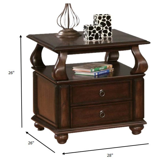 HomeRoots 26" x 28" x 26" Walnut Poplar And Basswood End Table