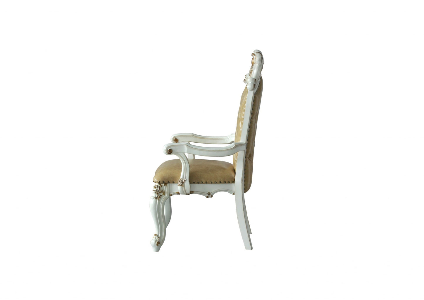 HomeRoots 27" Brown And White Faux Leather Tufted Side Chair in Set of Two
