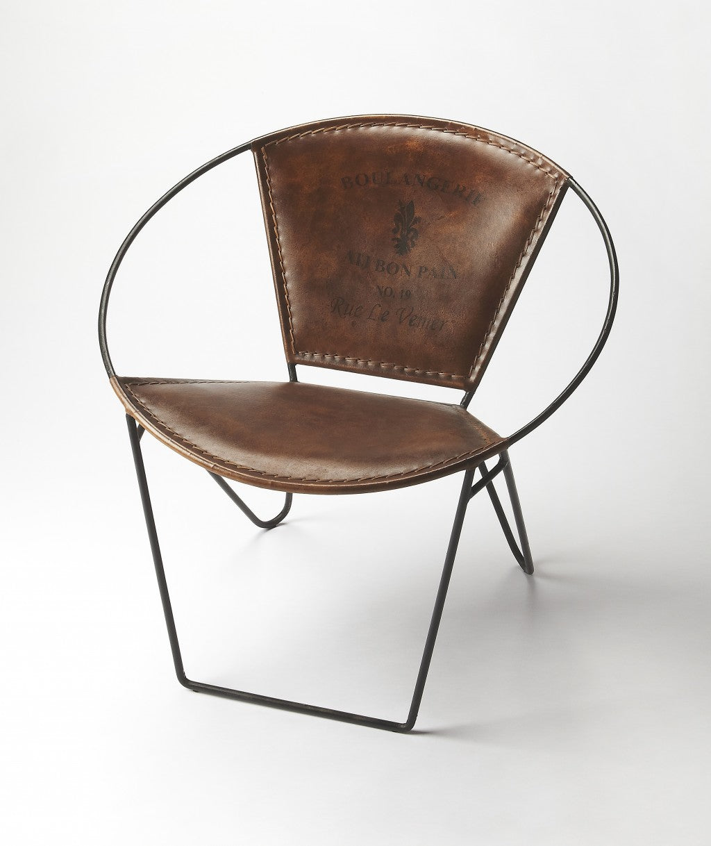 HomeRoots 27" Faux Leather Side Chair in Brown Finish