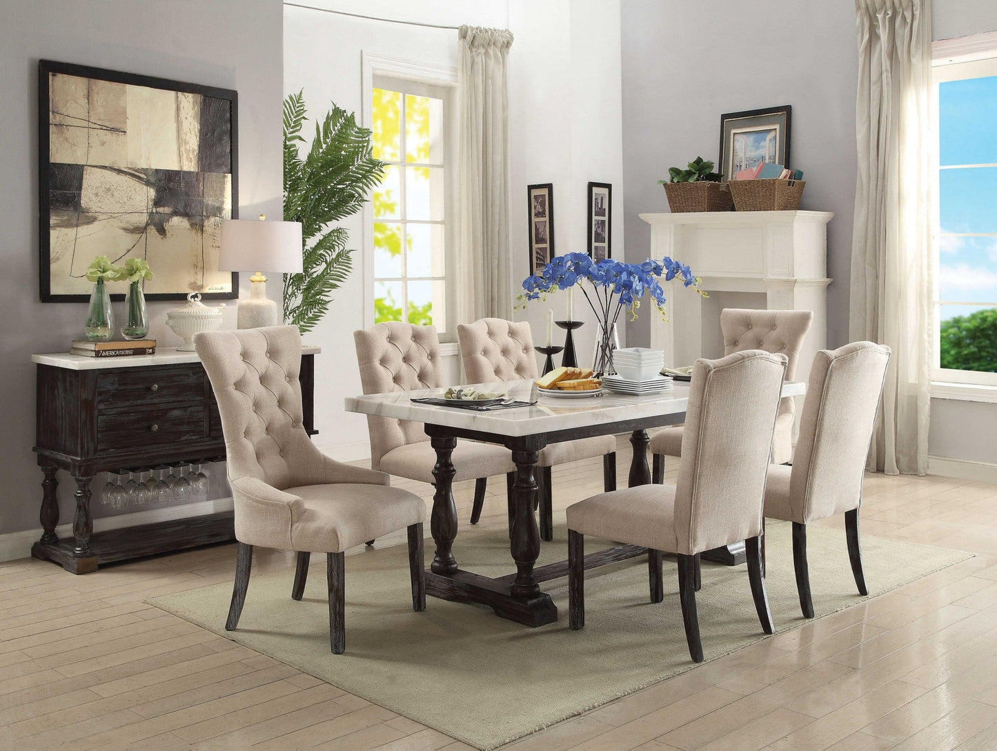 HomeRoots 28" Beige And Brown Linen Tufted Parsons Chair in Set Of Two