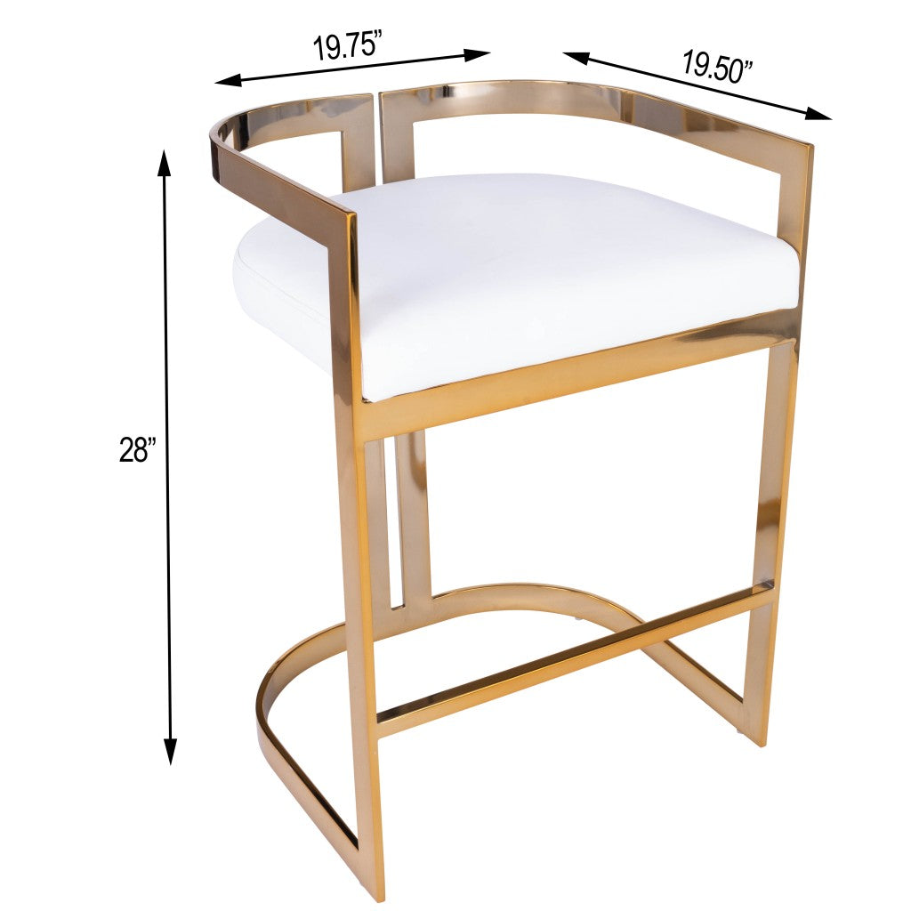 HomeRoots 28" Low Back Counter Height Bar Chair With Footrest in White And Gold Finish