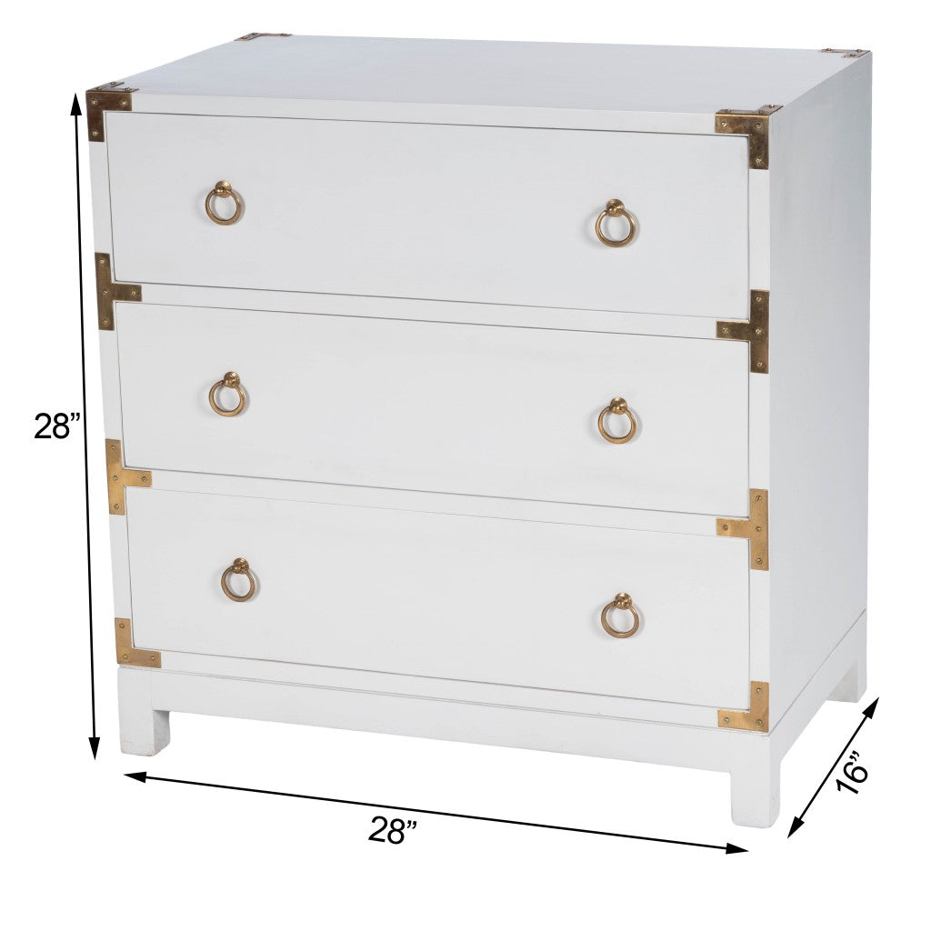 HomeRoots 28" Solid Wood Three Drawer Dresser in Glossy White Finish