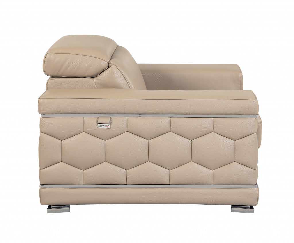 HomeRoots 29" to 38" Modern Leather Chair in Beige Finish
