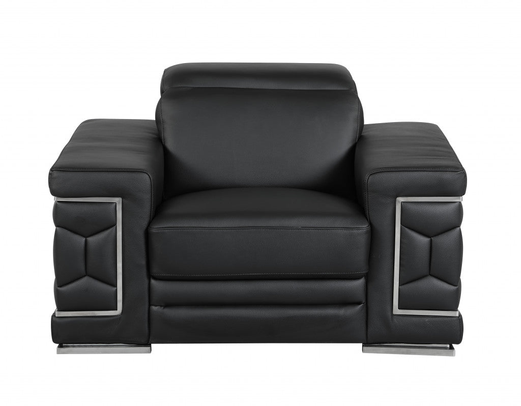 HomeRoots 29" to 38" Sturdy Chair With Black Leather Finish