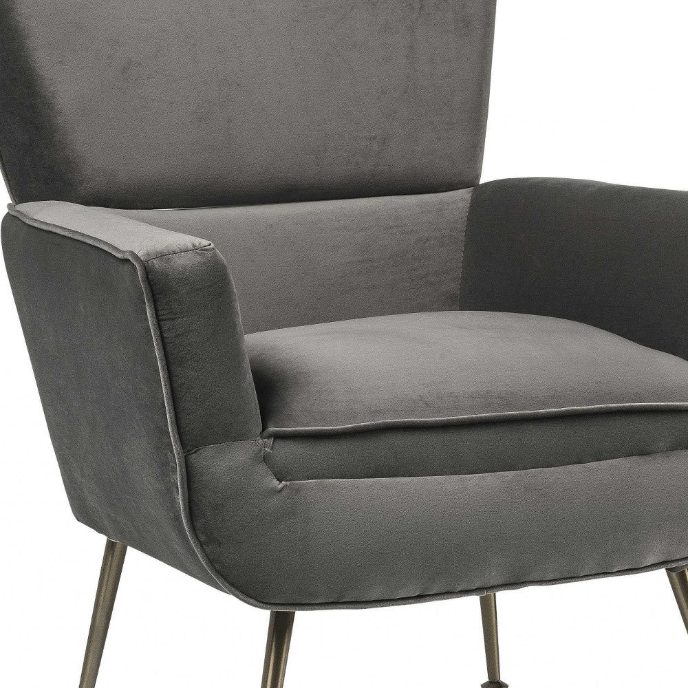 HomeRoots 29" x 32" x 36" Velvet Upholstery Accent Chair With Metal Leg in Gray Finish