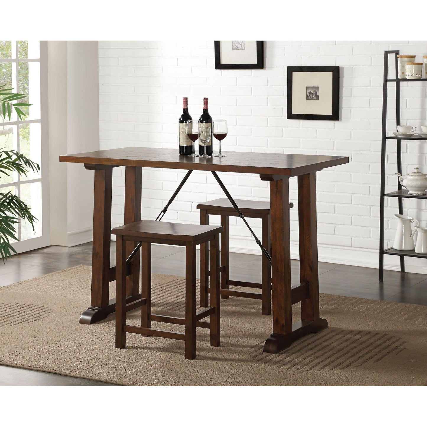 HomeRoots 3 Piece Wooden Counter Height Set in Walnut and Black Finish