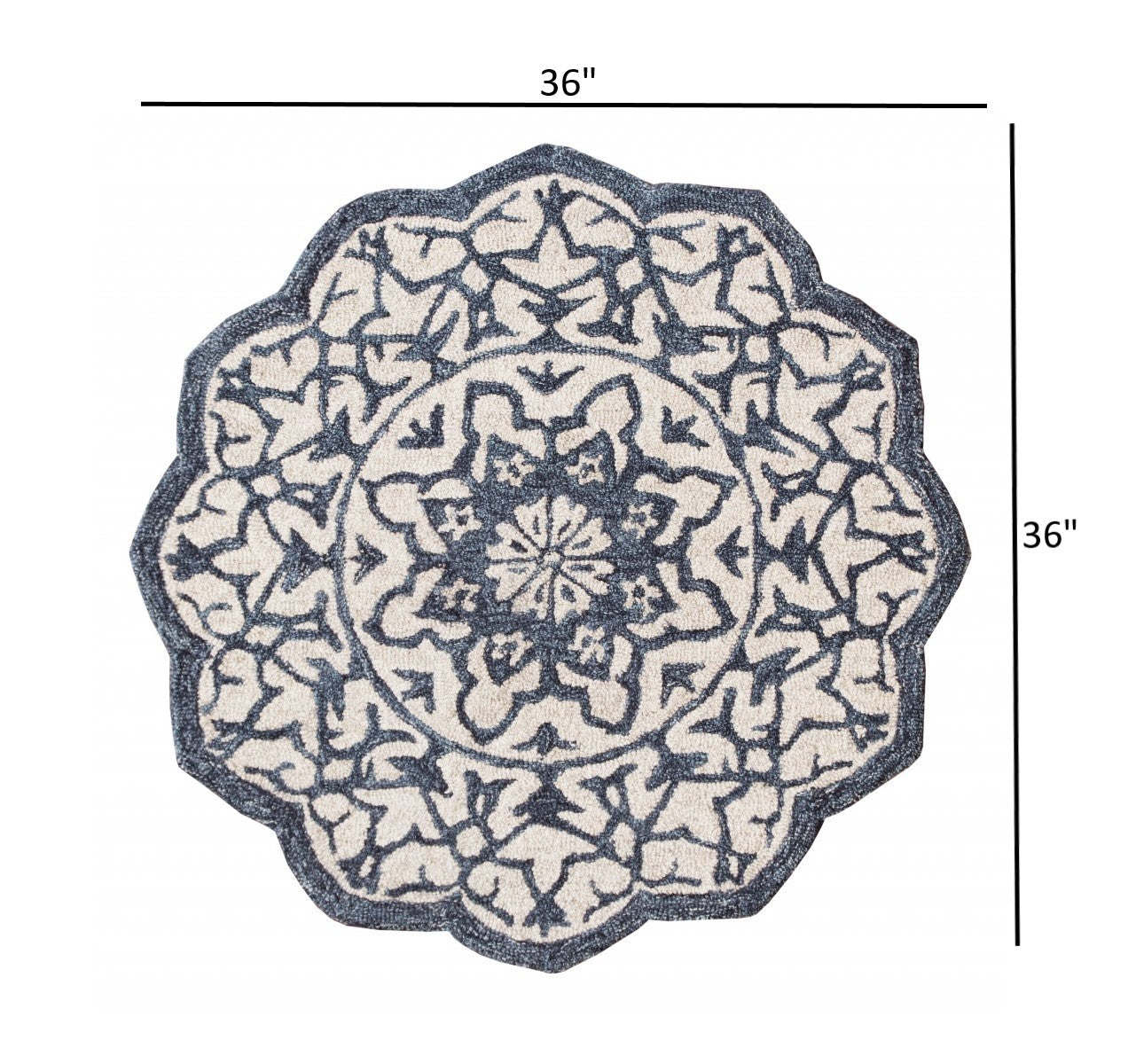 HomeRoots 3' Round Navy and White Decorative Area Rug