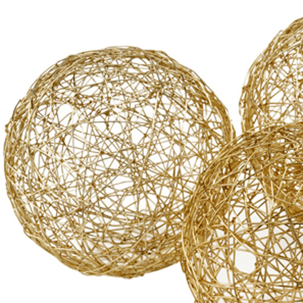 HomeRoots 3' X 3' X 3' Gold Iron Wire Spheres Box Of 3