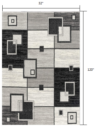 HomeRoots 3' x 10' Gray Asymmetric Blocks Runner Rug