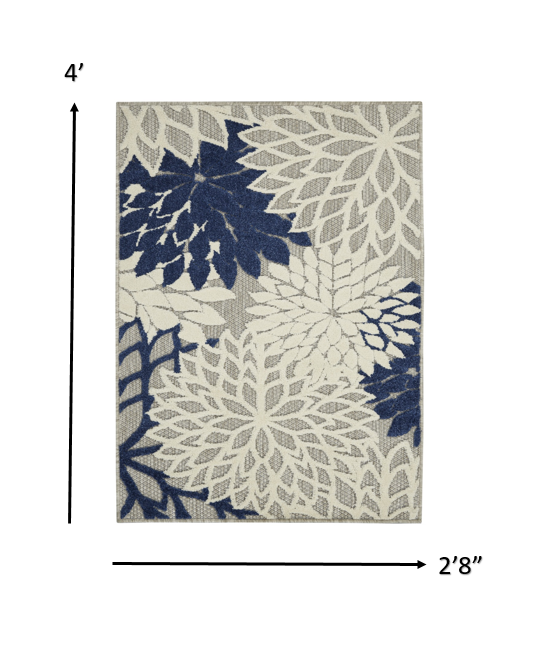 HomeRoots 3’ x 4’ Ivory and Navy Indoor Outdoor Area Rug