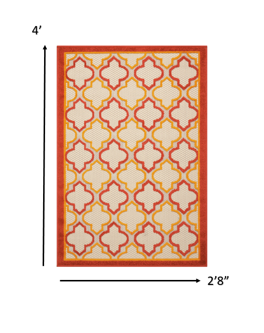 HomeRoots 3' x 4' Red Trellis Indoor Outdoor Area Rug