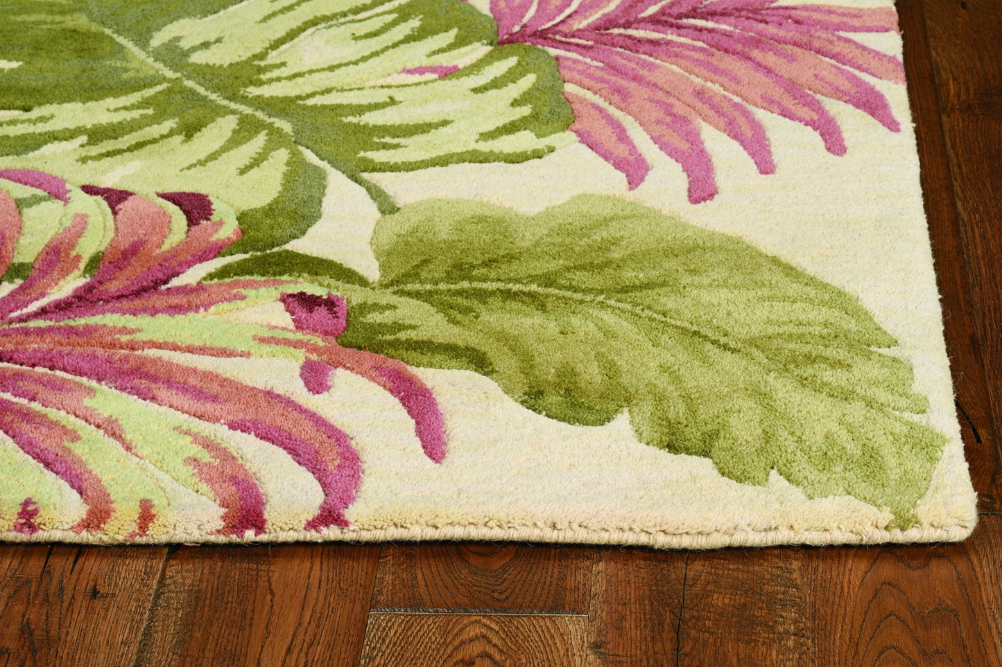 HomeRoots 3' x 5' Beige Palm Leaves Wool Indoor Area Rug