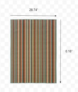 HomeRoots 3' x 5' Green and Brown Striped Indoor Outdoor Area Rug