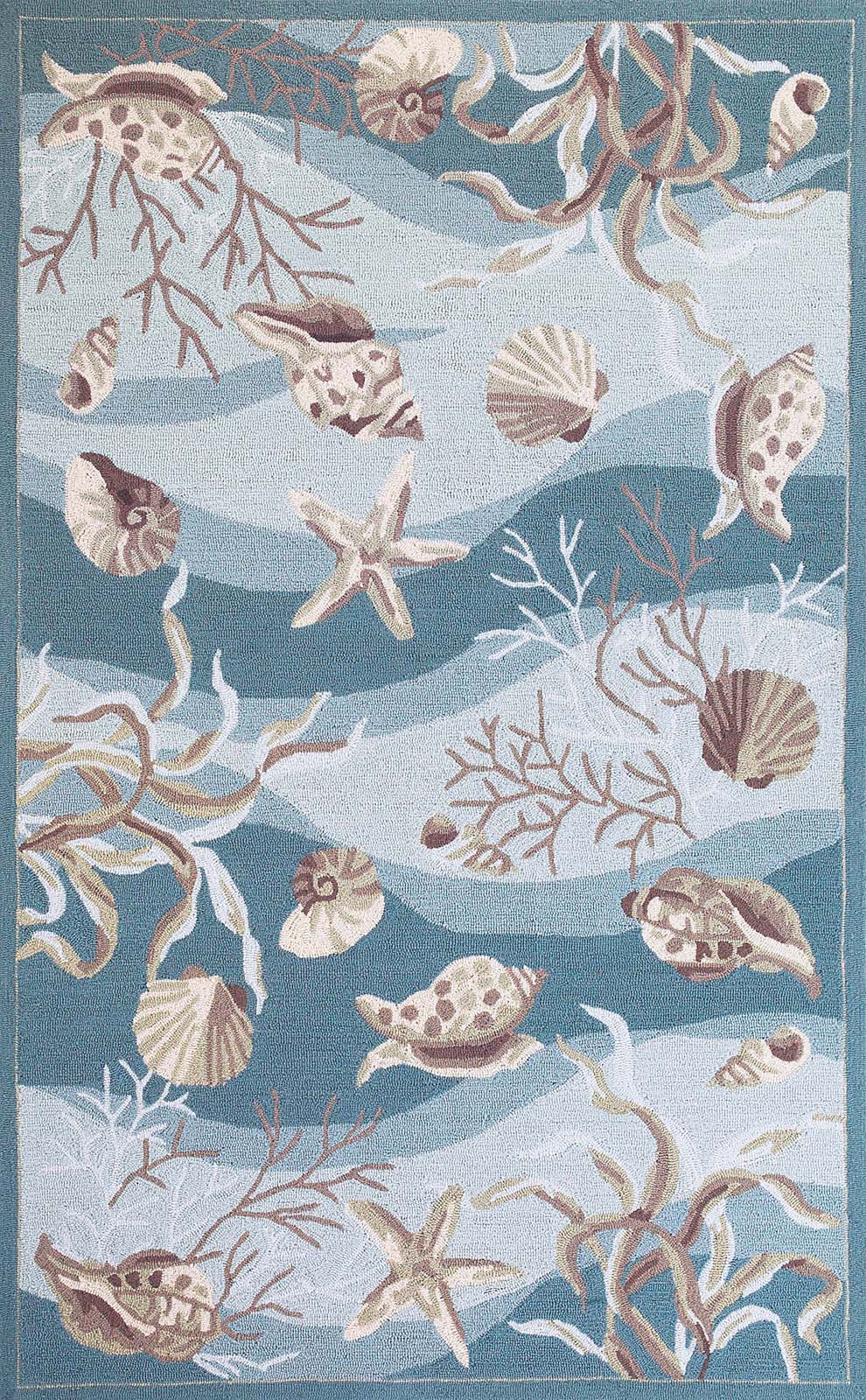 HomeRoots 3' x 5' Seafoam Corals and Shells Area Rug