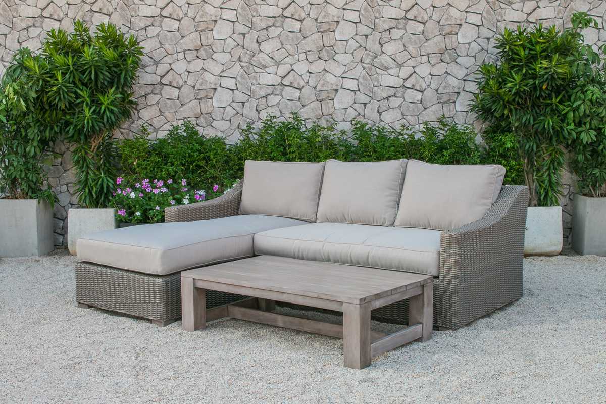 HomeRoots 30" Aluminum Wood and Rattan Sectional Sofa Set
