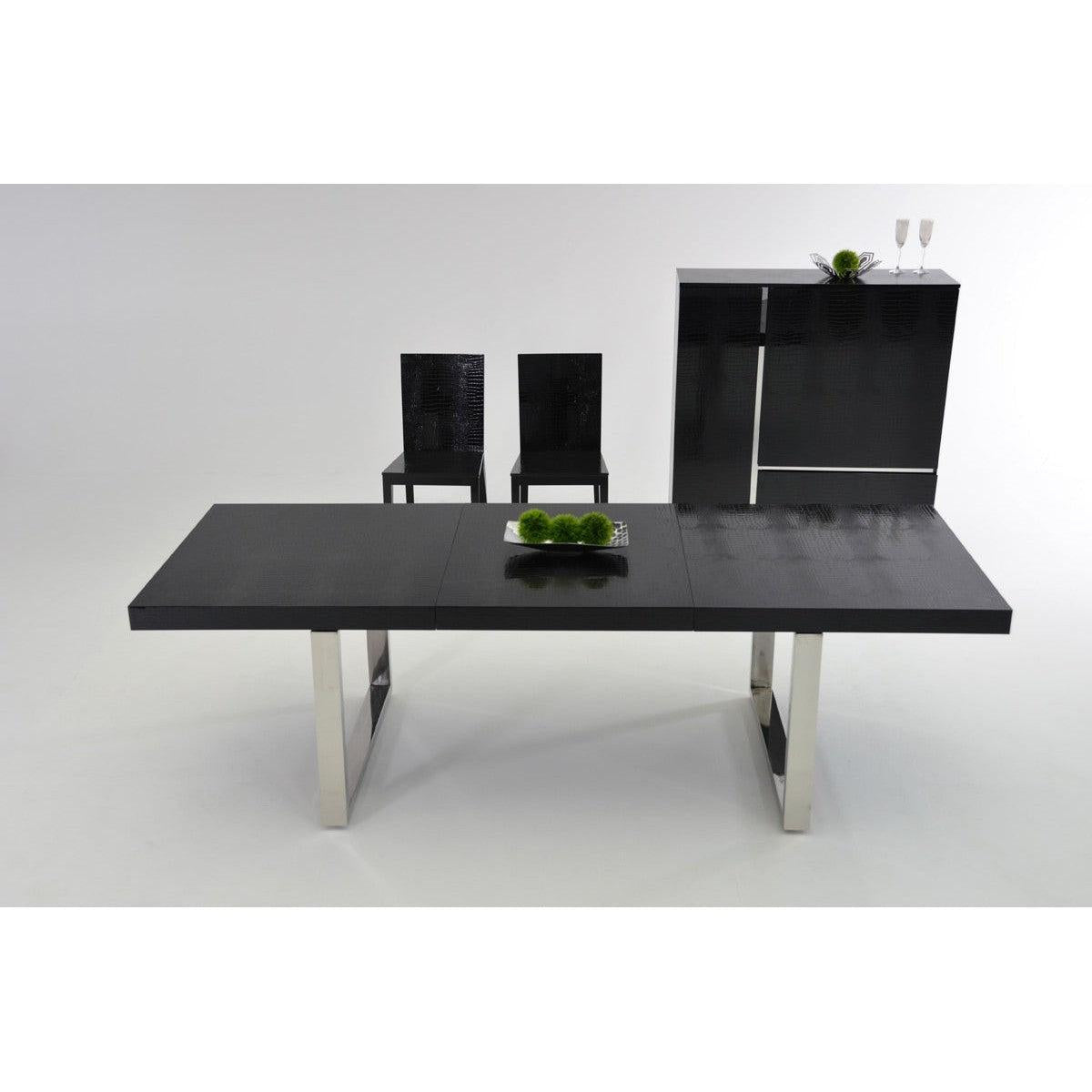 HomeRoots 30" Black Crocodile Lacquer MDF Dining Table With Stainless Steel Legs