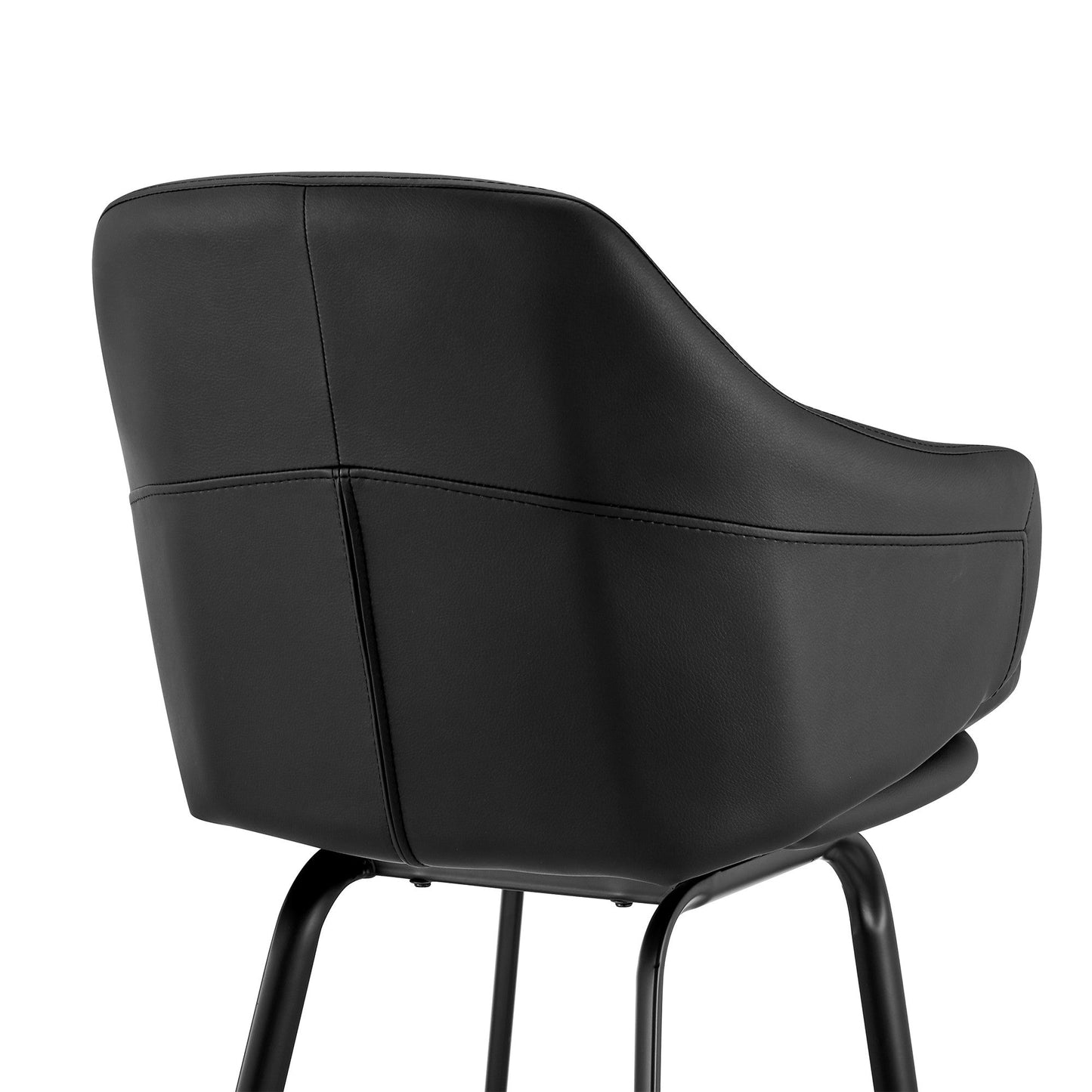 HomeRoots 30" Black Faux Leather and Black Metal Swivel Bar Stool