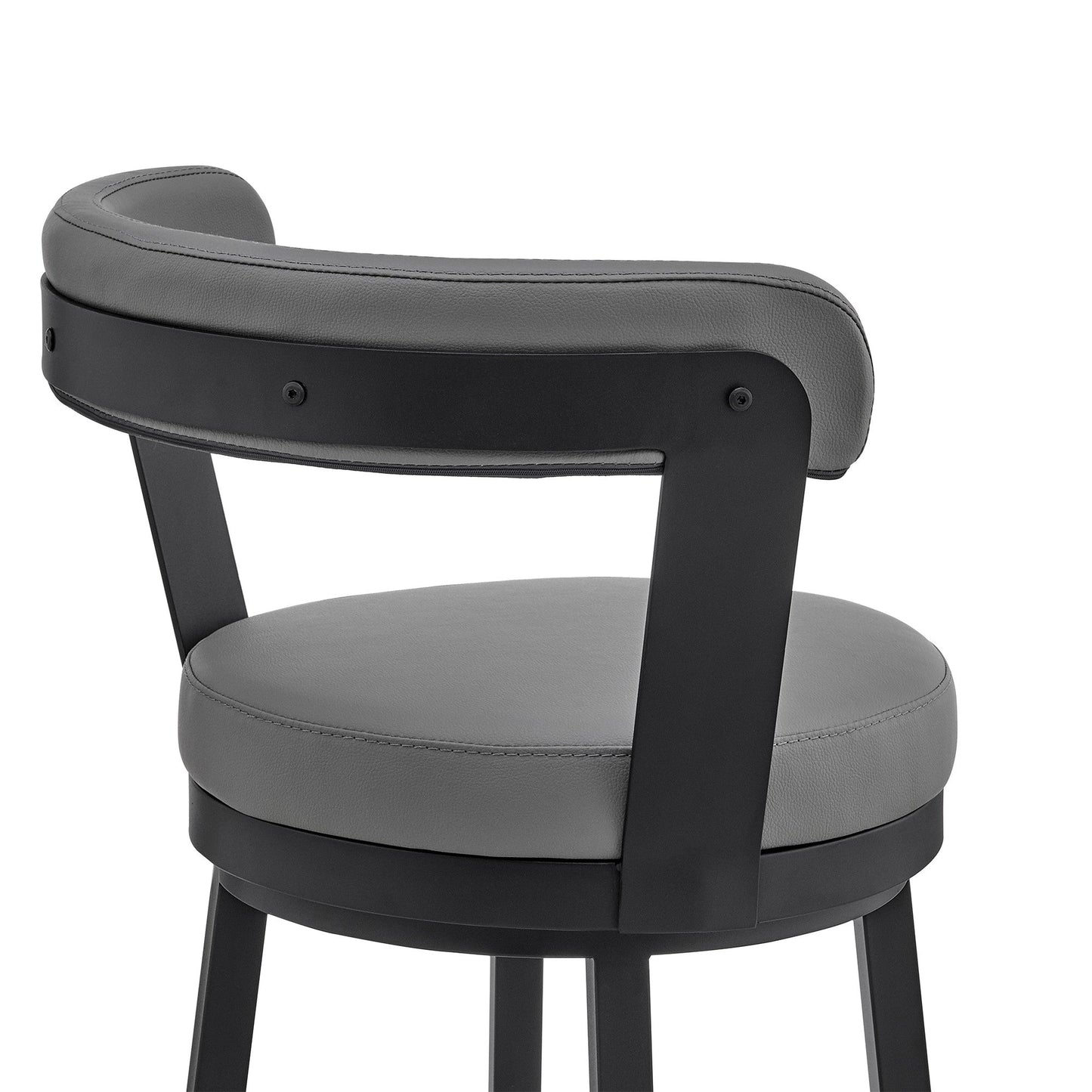 HomeRoots 30" Chic Grey Faux Leather with Black Finish Swivel Bar Stool