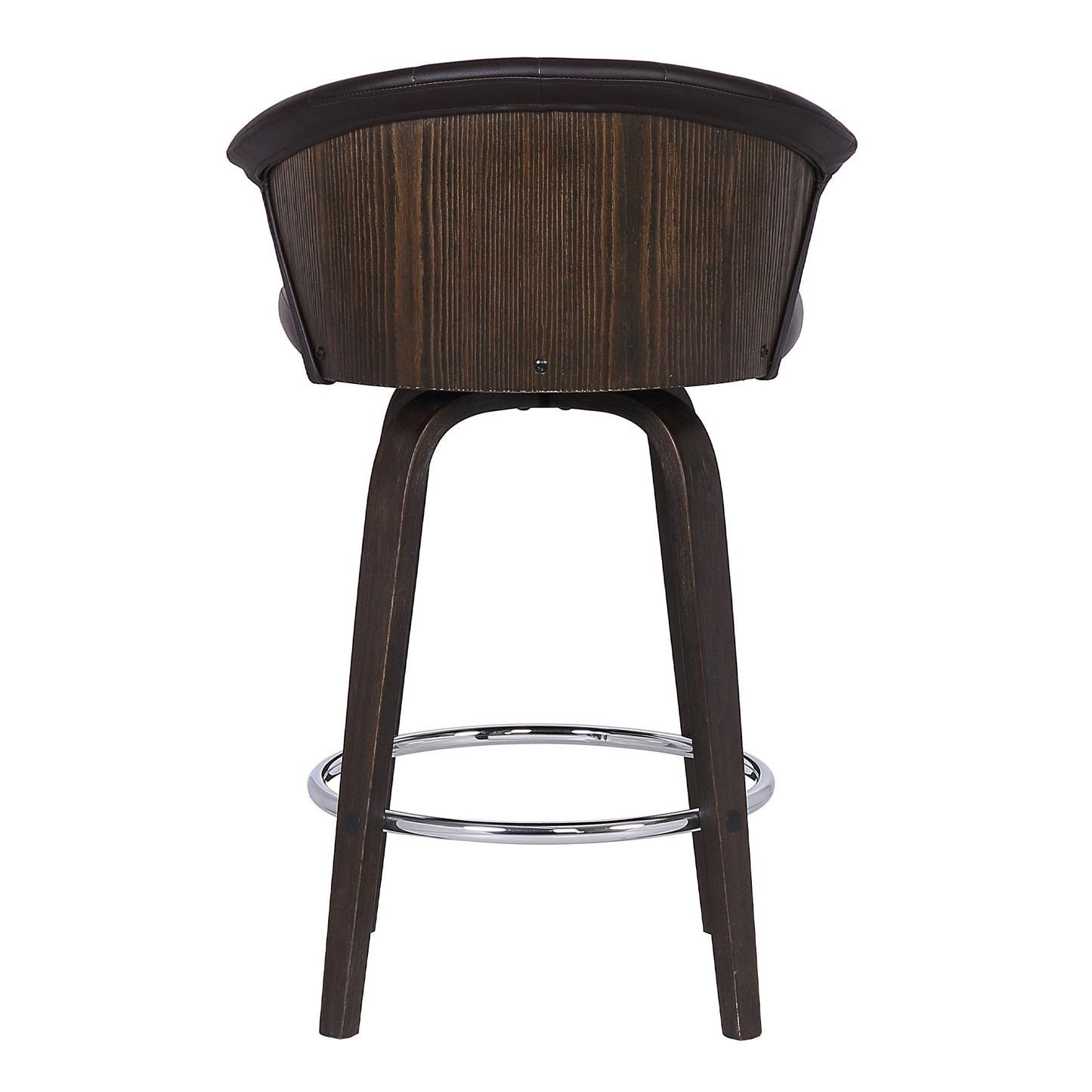HomeRoots 30" Dark Brown Faux Leather and Rustic Wood Back Swivel Bar Stool