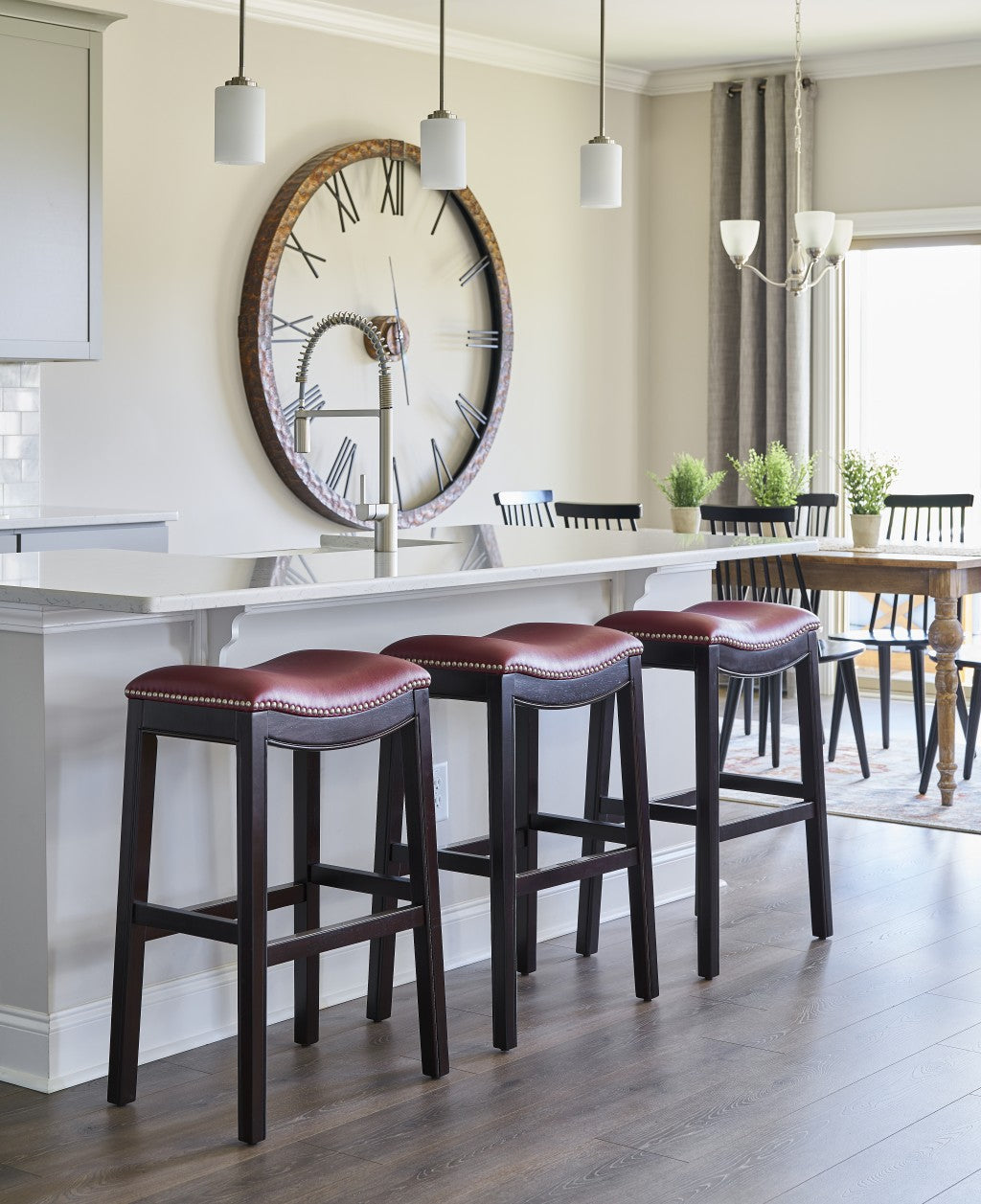HomeRoots 30" Espresso and Red Saddle Style Counter Height Bar Stool