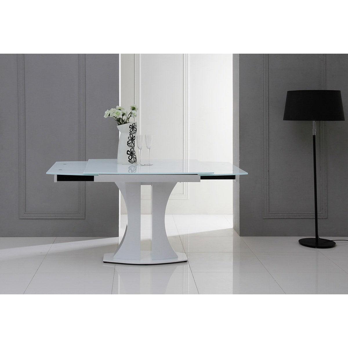 HomeRoots 30" Glass MDF And Steel Extendable Dining Table In White
