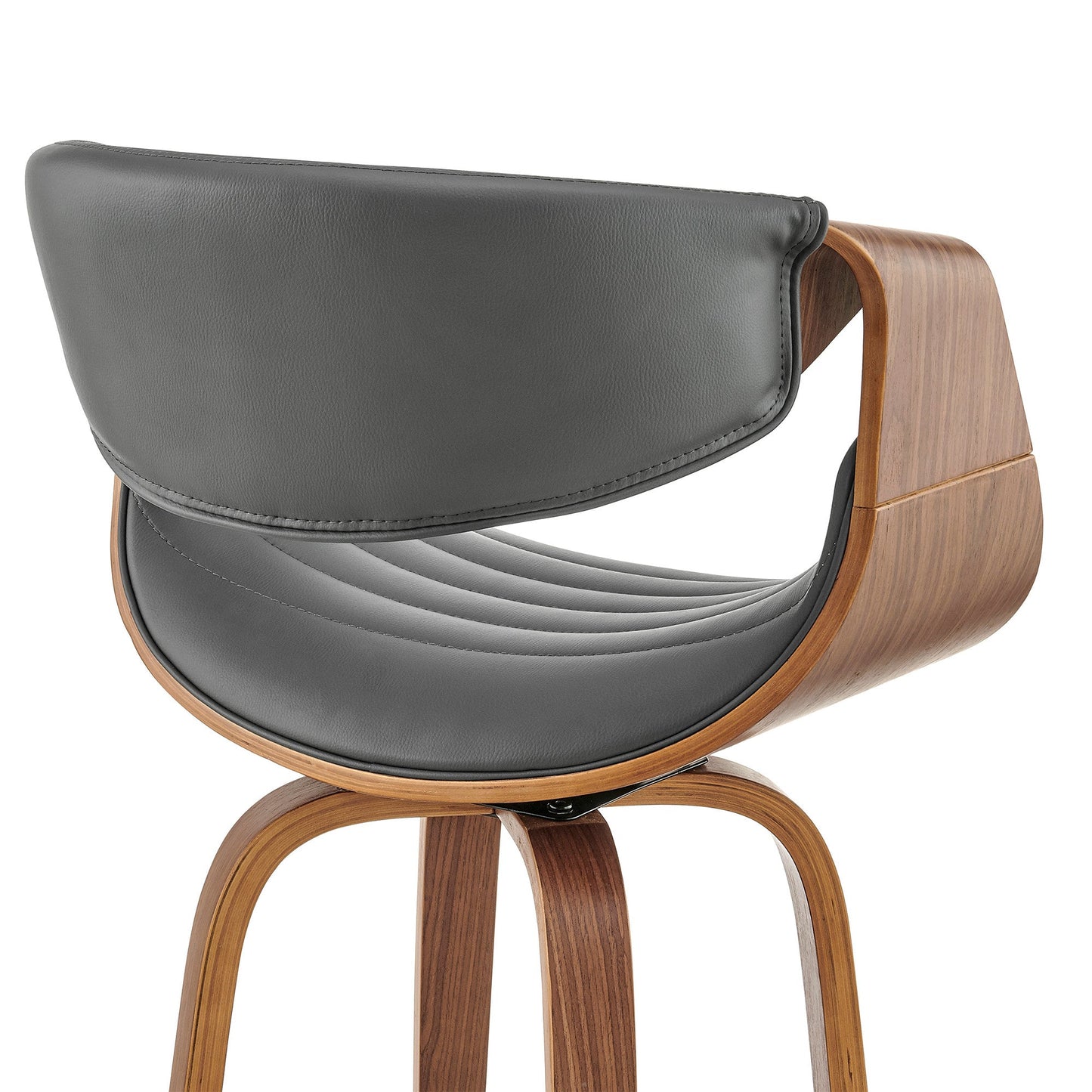 HomeRoots 30" Grey Faux Leather and Walnut Wood Retro Chic Bar Stool