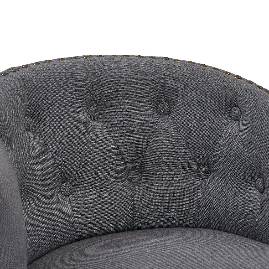 HomeRoots 30" Grey Tufted Fabric and Dark Espresso Wood Swivel Bar Stool