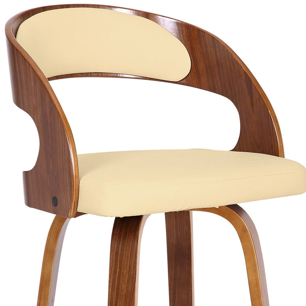 HomeRoots 30" Iron Swivel Low Back Bar Height Chair With Cream and Brown Finish